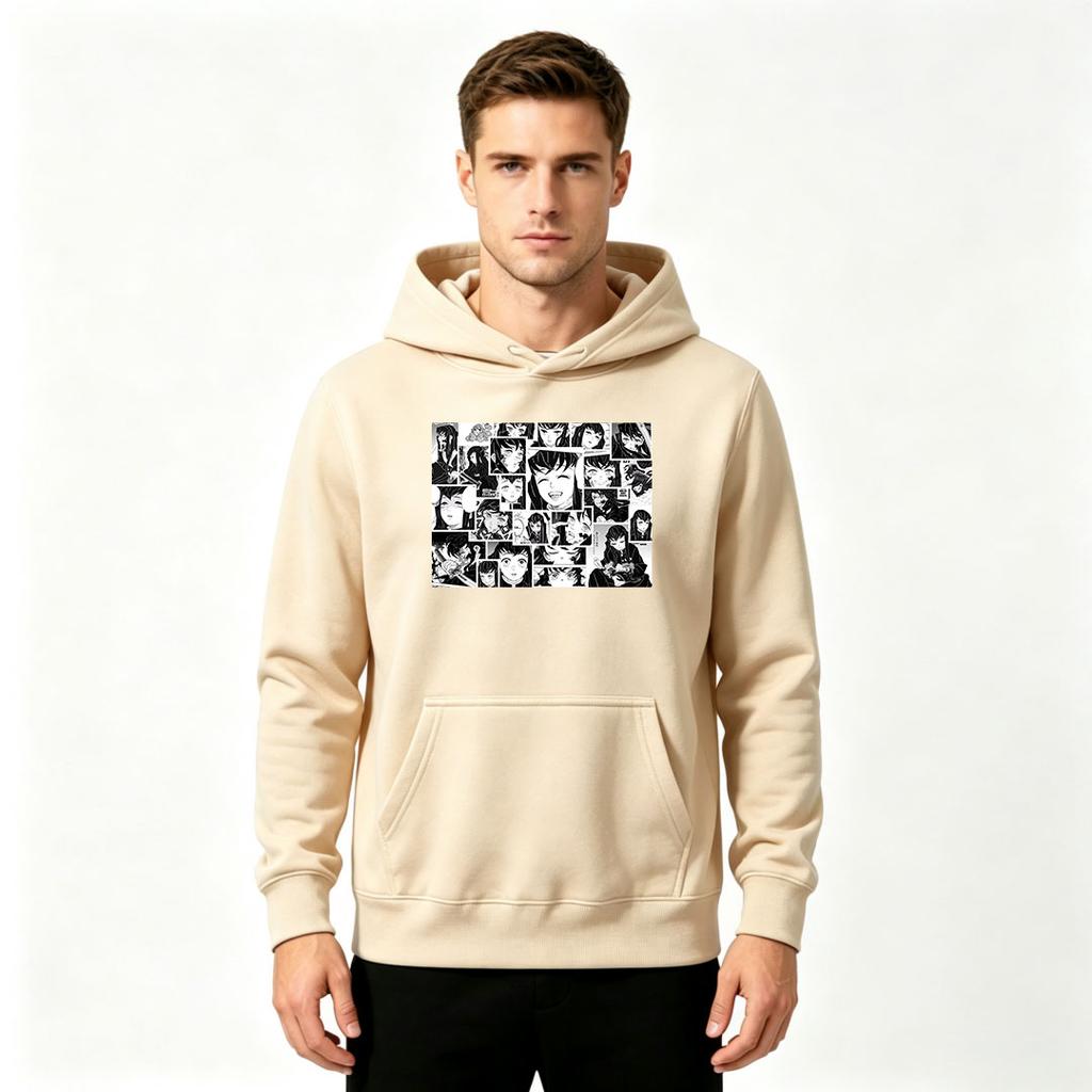 Men's Anime Character Collage Print Pullover Hoodie Casual Long Sleeve Hooded Sweatshirt for Daily Wear