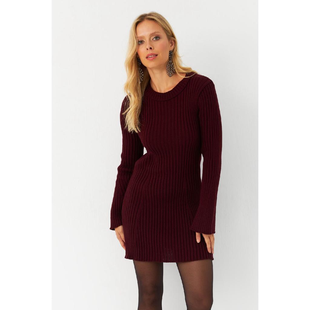 Women's Burgundy Spanish Sleeve Knitwear Mini Dress Yv273