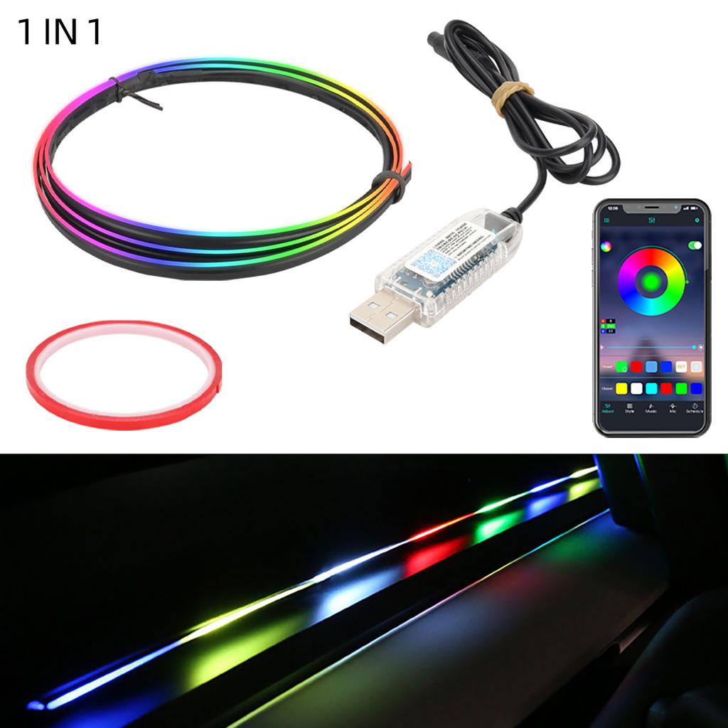 Full Colors USB Car LED Ambient Light Acrylic Strips Dashboard Lights RGB Car Interior Hidden App Remote Control Atmosphere Lamp