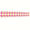 48pcs Square Nail Toenail Stickers Fake Nails, Orange French Manicure, Minimalist Style Glossy Full Coverage For Women Girls Daily Wear Nail Supplies