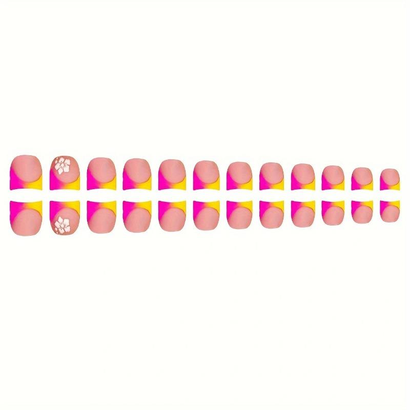 48pcs Square Nail Toenail Stickers Fake Nails, Orange French Manicure, Minimalist Style Glossy Full Coverage For Women Girls Daily Wear Nail Supplies