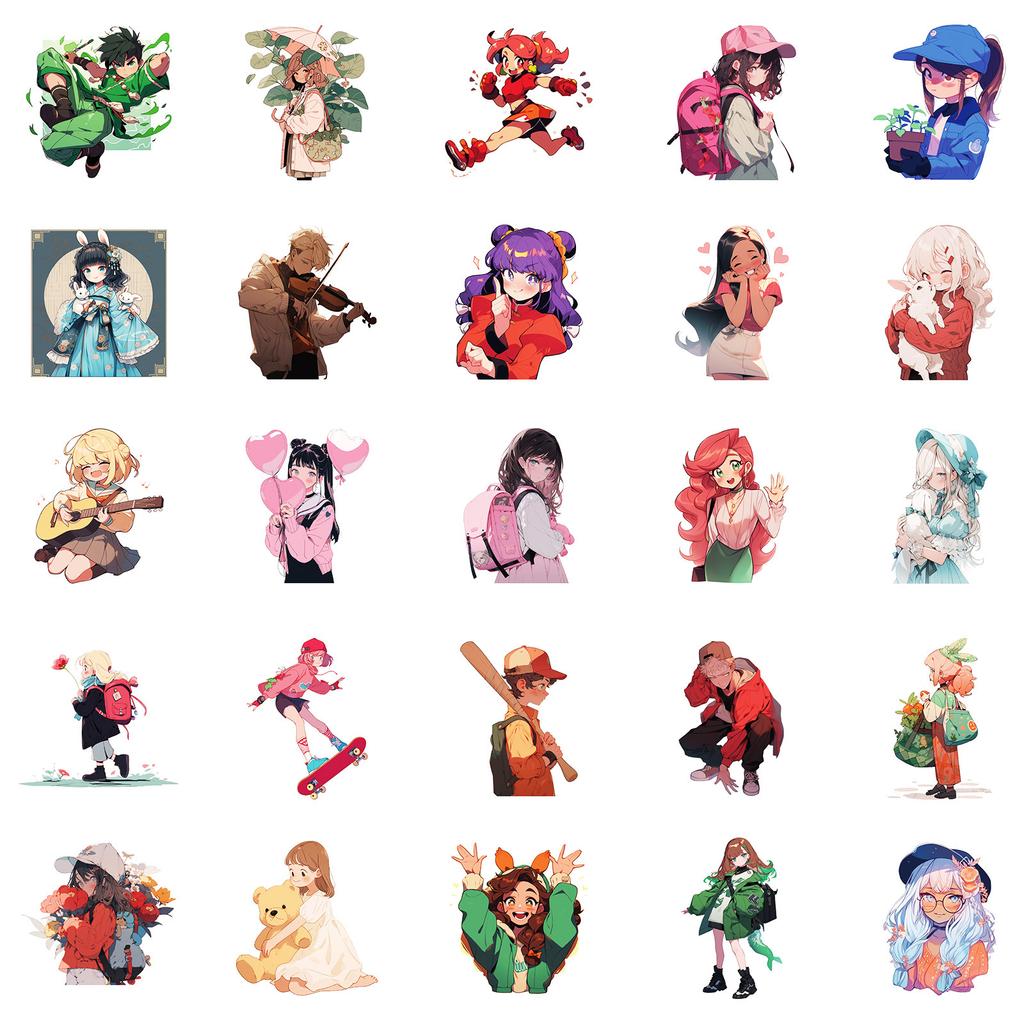 50 Anime Style Character Stickers Pp Material Waterproof Decorative Stickers Diy Water Cup Refrigerator Skateboard Luggage