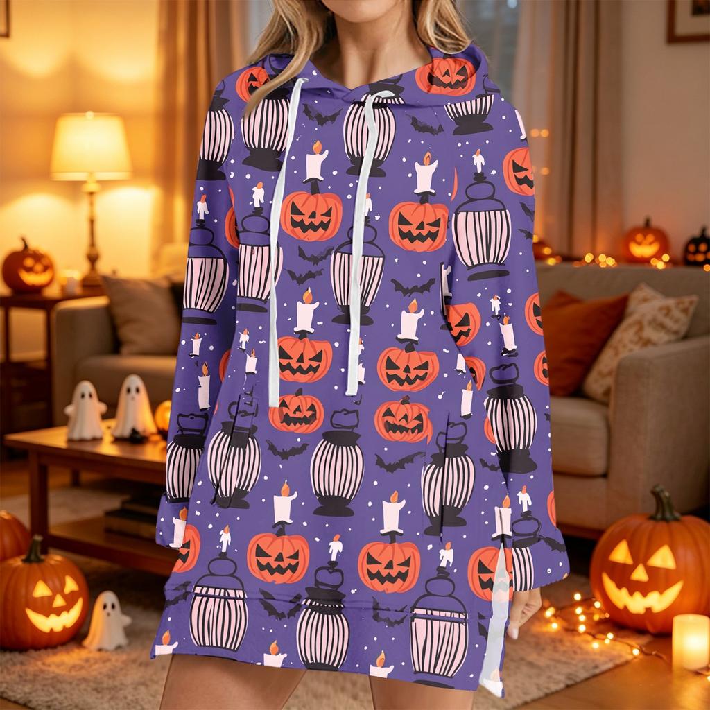 Women's Halloween Printed Long Sleeve Hoodie Casual Fashion Pullover Top
