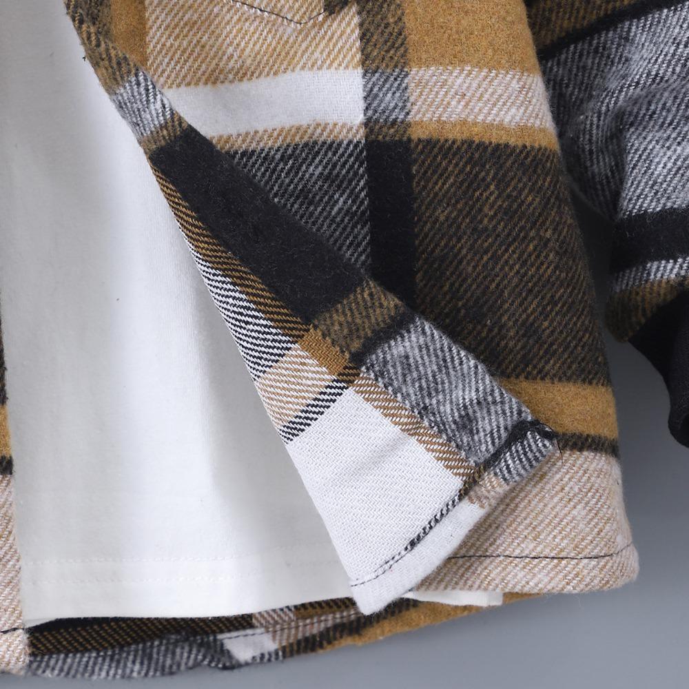 Kids Clothes Autumn/Winter Boys' Long-Sleeved Checkered Contrast-Colour Hooded Two-Piece Set (Top + Trousers)