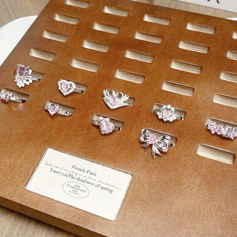 [Sugar Heart Honey Words] Qixi Festival Love Pink Zir*****Pen Ring Girl Color Treasure Sweet Stacked High Sense Ring