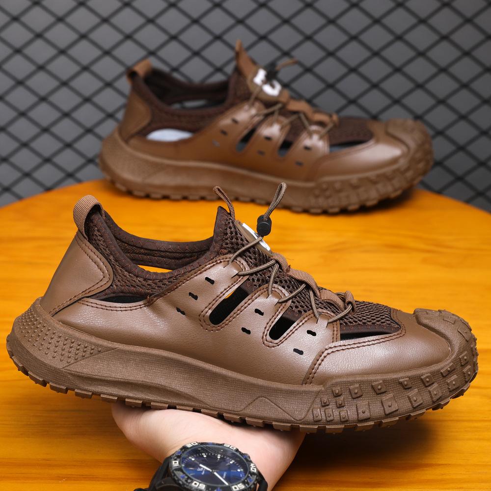 

Summer hole shoes outdoor bag head leather sandals casual shoes breathable hollow mesh shoes soft-soled shoes 44