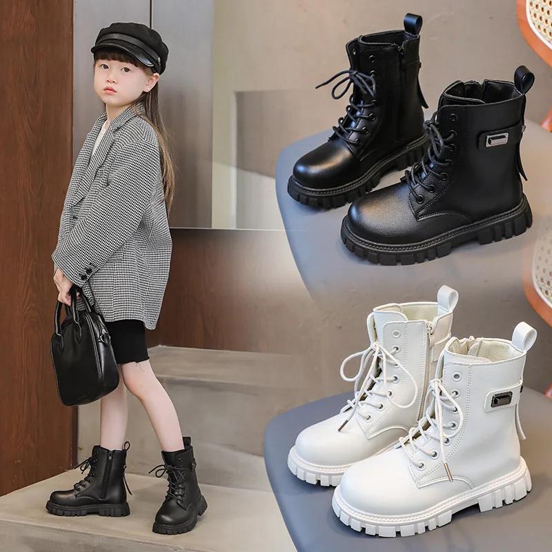 Girls' Shoes Short Boots Autumn British Leather Ankle Boots for Girls Soft Sole Girl's Boot Non Slip Kid Shoes