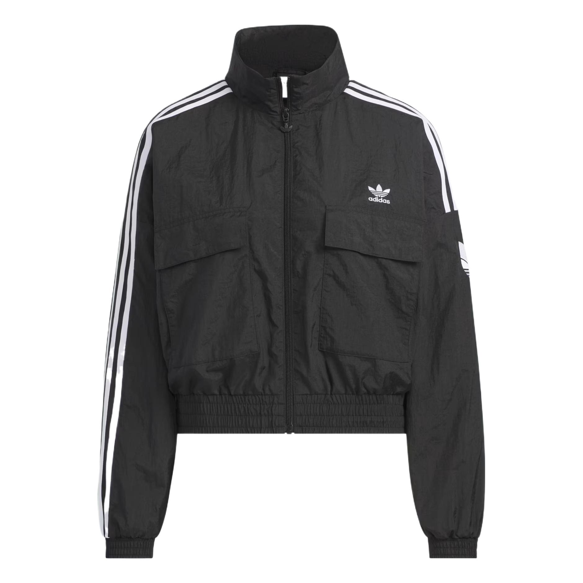 adidas Originals Women s Short Striped Woven Track Jacket Black/White KG8512 L