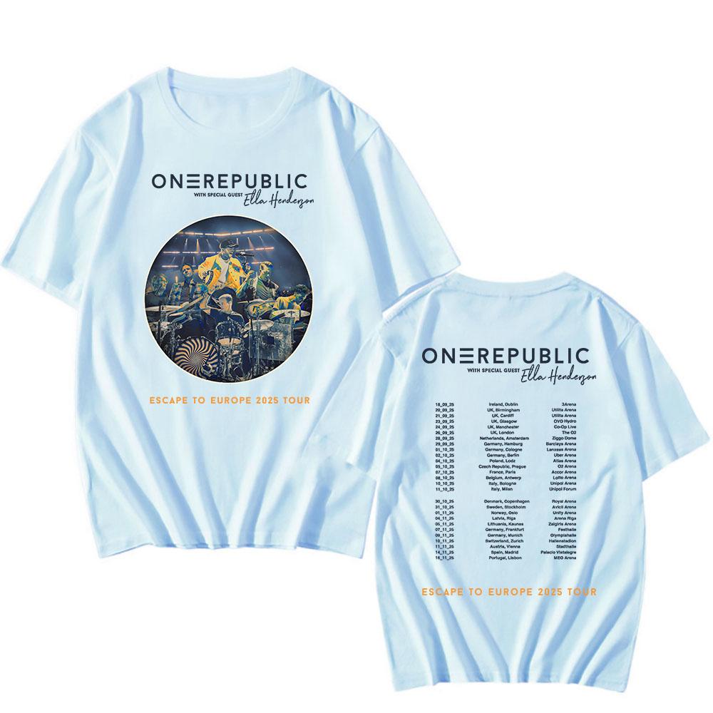 OneRepublic Escape To Europe 2025 Tour T-shirt Short Sleeve Loose Male Tshirts Rock Band Unisex Streetwear Hip Hop Print T Shirt