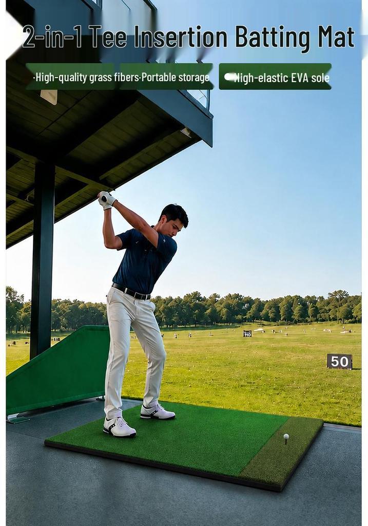 2-in-1 Golf Practice Mat with Tee Hole & Nylon Turf for Outdoor Swing Training