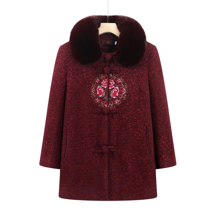 Grandma Autumn Mid-length Plush Thick Coat Wide Lady Autumn and Winter Wool Coat Elderly Winter Clothes Women