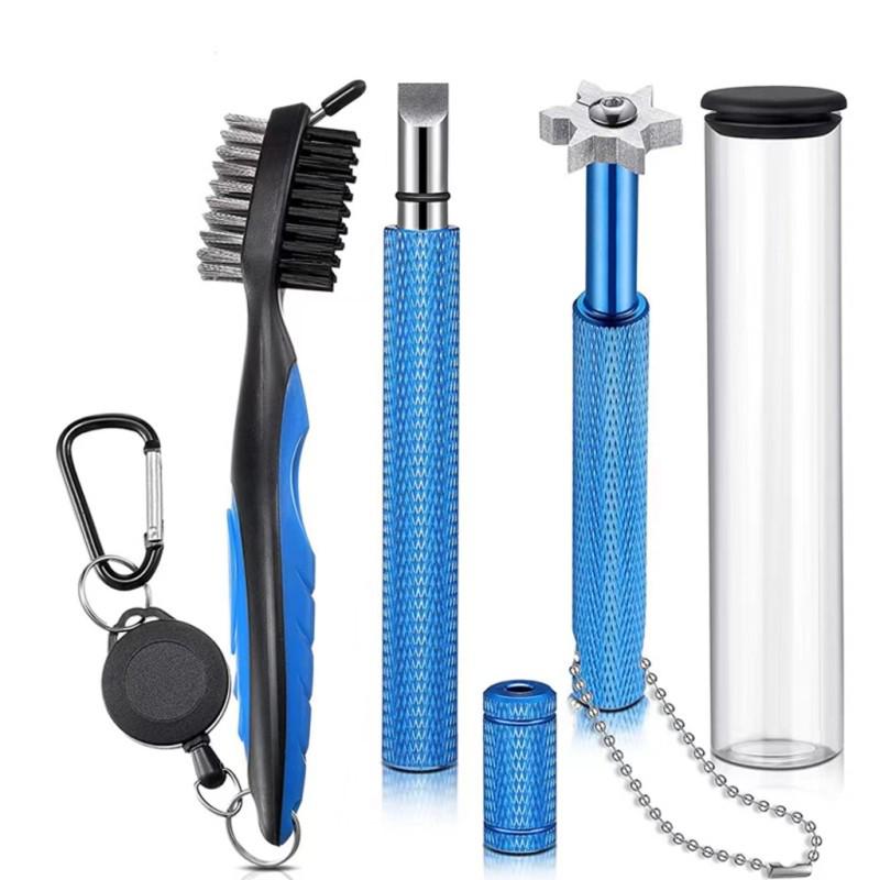 

Набір для чищення гольф-клубів: Двостороння щітка та шестигранний інструмент синій