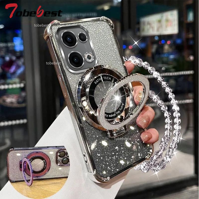 Glitter Plating Shockproof Case For Reno 13 Pro 13F Fundas Crystal Bracelet Magsafe Phone Holder Cover