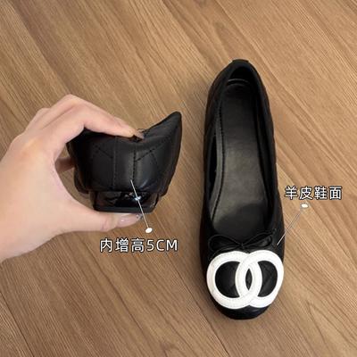 Spot tweede haar! Xiaoxiangfeng binnenhoogteverhoging ondiepe mond enkellaarsjes nieuwe platte schoenen één pedaal met rok feeachtige herfst