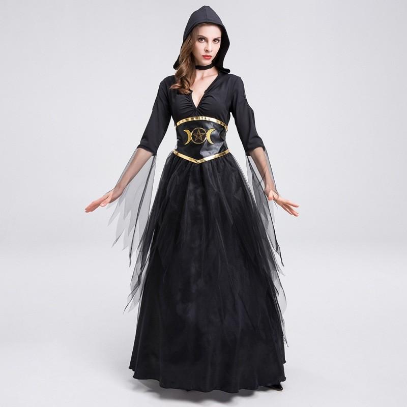 Elegant Black Witch Long Dress For Women Perfect For Halloween Cosplay And Role Play