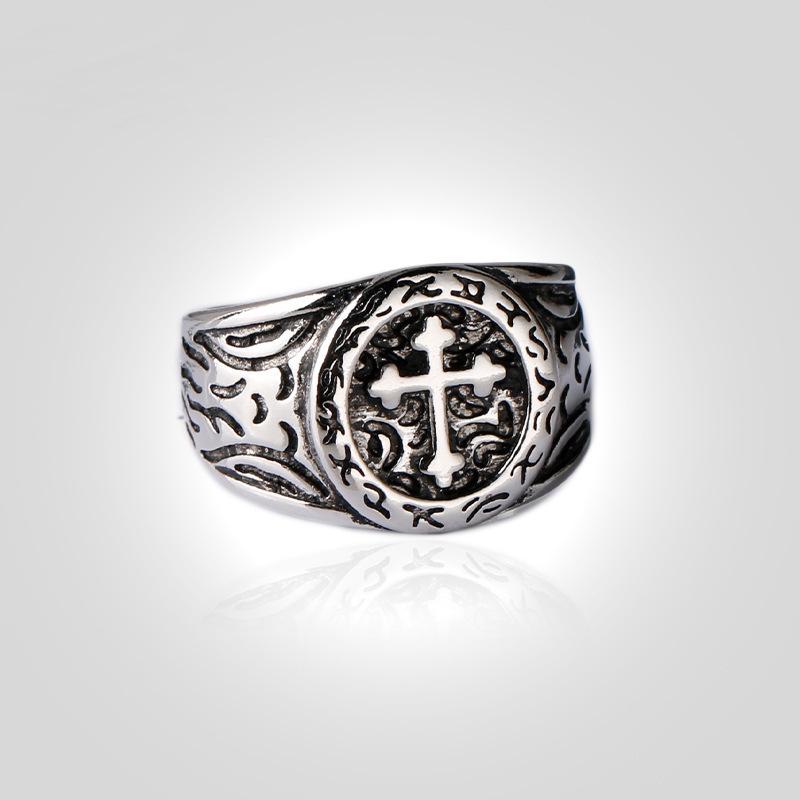 Retro Cross Mars Language Open Adjustable Men's Ring - Trendy Thai Silver Imitation for Index Finger