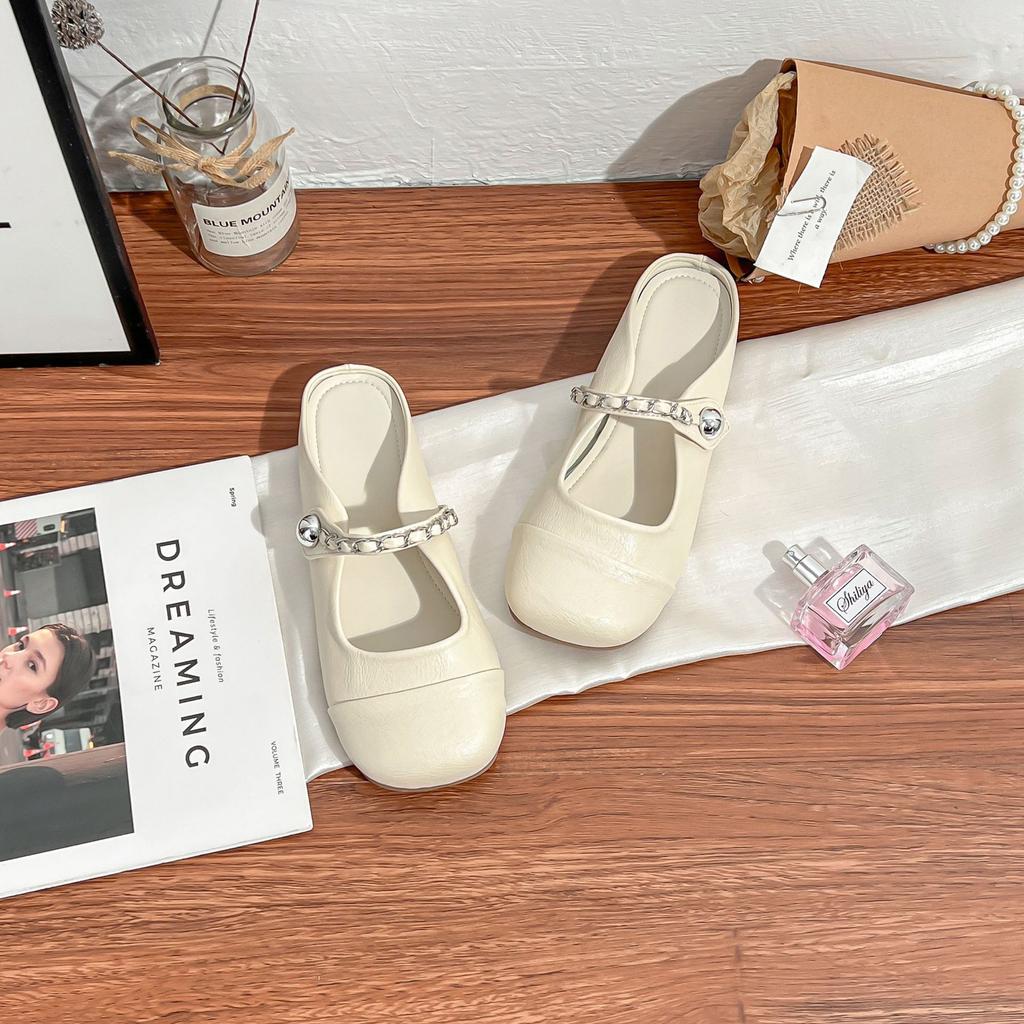 2025 fashion bag head single shoes women's back empty temperament one pedal Mueller shoes women's half drag thick sole height increase women's shoes v