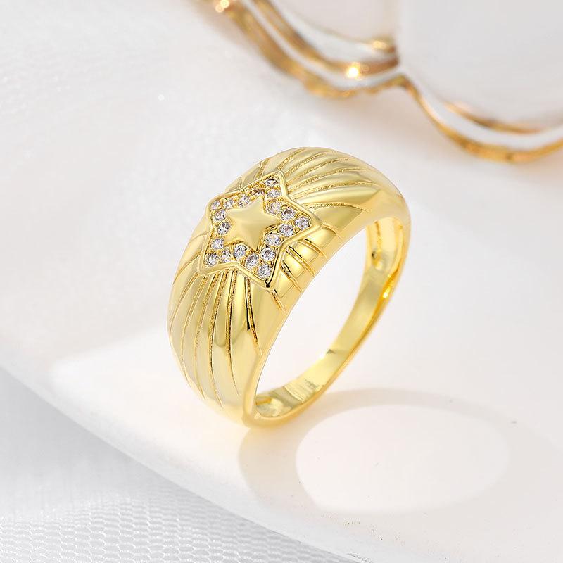 Fashion Style, Temperament Ring, Women's Temperament, Star-set Diamonds, Personality Style, Ring, Index Finger, Women's Star Ring Jewelry.