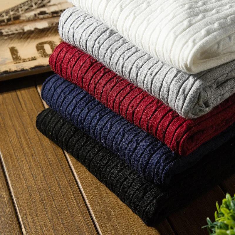 New Men's Turtleneck Sweaters Autumn Knitted Striped Streetwear Warm Long Sleeved Pullover Solid Color Basic Style Casual Tops