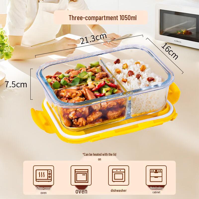 ZISIZ Glass 3-Compartment Bento Lunch Box