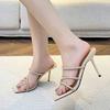 Mode Liyke Street Sexy Eckige Zehen 6CM 9CM Dünne Hohe Absätze Moderne Slipper Damen Kristall Strass Schmaler Riemen Damenschuhe Sandalen
