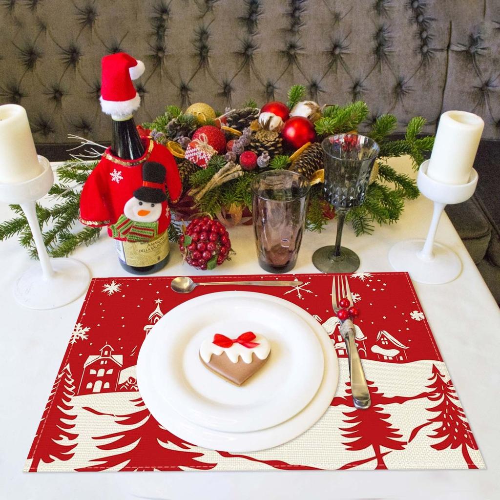 Christmas Table Placemat Linen Print Home Table Living Room Heat Insulation Placemat