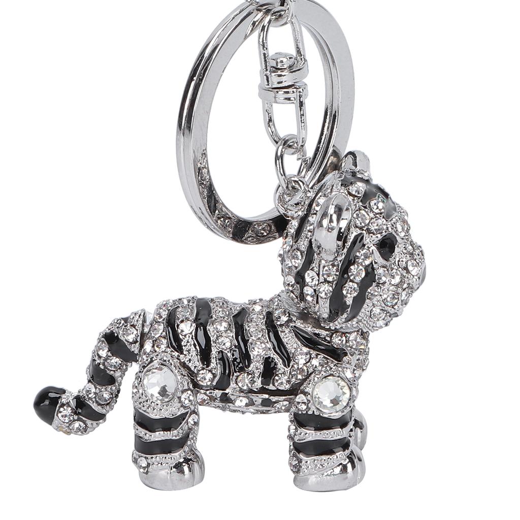 Breloc 3D Tigru Argintiu Aliaj de Zinc Stras Bijuterie Strălucitoare Accesoriu pentru Geantă Dama Pandantiv