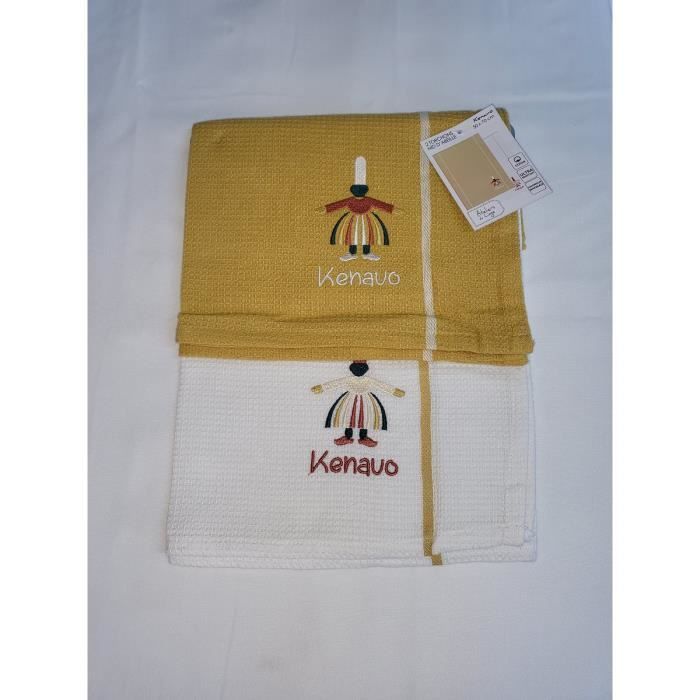 Torchons - Kenavo madame - Lot de 2 - 50 x 70 cm - Coton nid d'abeille - Jaune