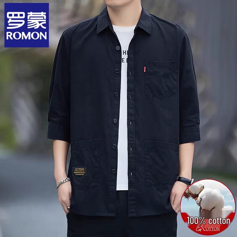 

ROMON Men s Casual Cotton Seven-Point Sleeve Shirt 3XL