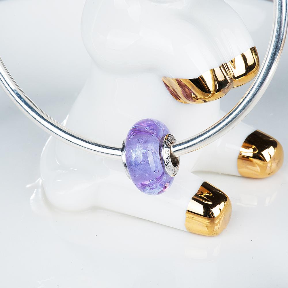 Purple Glaze Star Shape Zircon Murano Glass Beads Charms 925 Sterling Silver Fit  Bracelets  Jewelry Trendy VDLL029