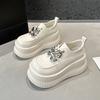 Platform Loafers Women's 2025 Spring New Versatile British Style Small Leather Shoes Muffin Bottom Slope Heel Height-increasing Women's Shoes