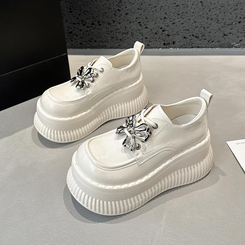 Platform Loafers Women's 2025 Spring New Versatile British Style Small Leather Shoes Muffin Bottom Slope Heel Height-increasing Women's Shoes