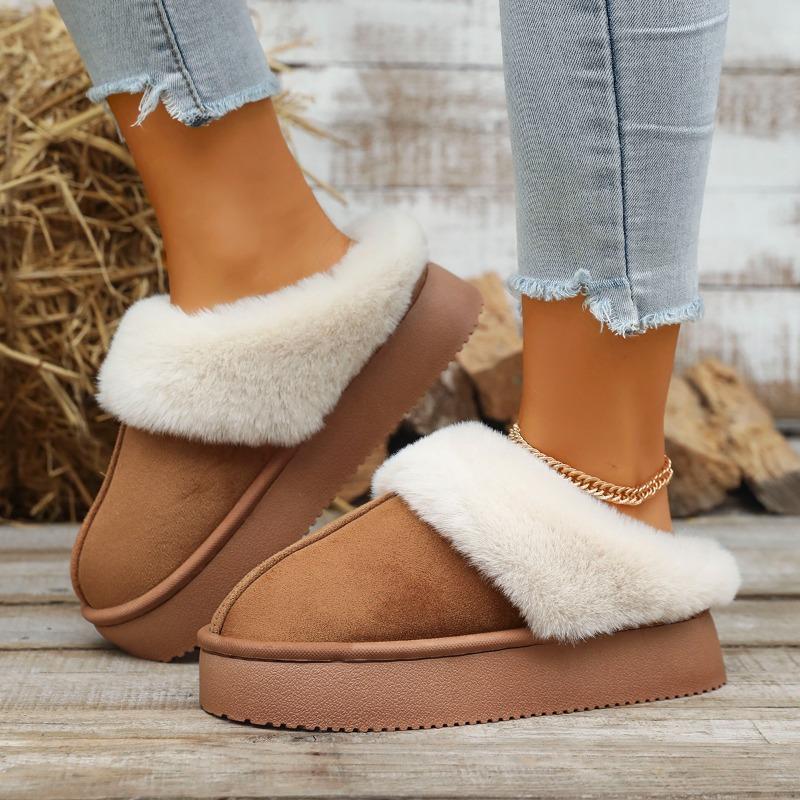 Fashion Solid Color Simple and Versatile Thick-soled Cotton Slippers Winter Women's Flat Bottom Comfort Is Necessary for All Occasions