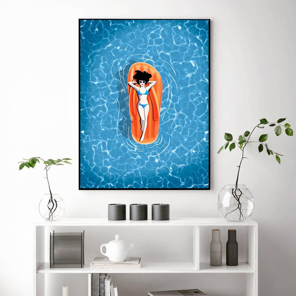 Nordisches abstraktes Wandkunstbild, Druck, Schwimmer-Leinwandgemälde in Schwimmbädern