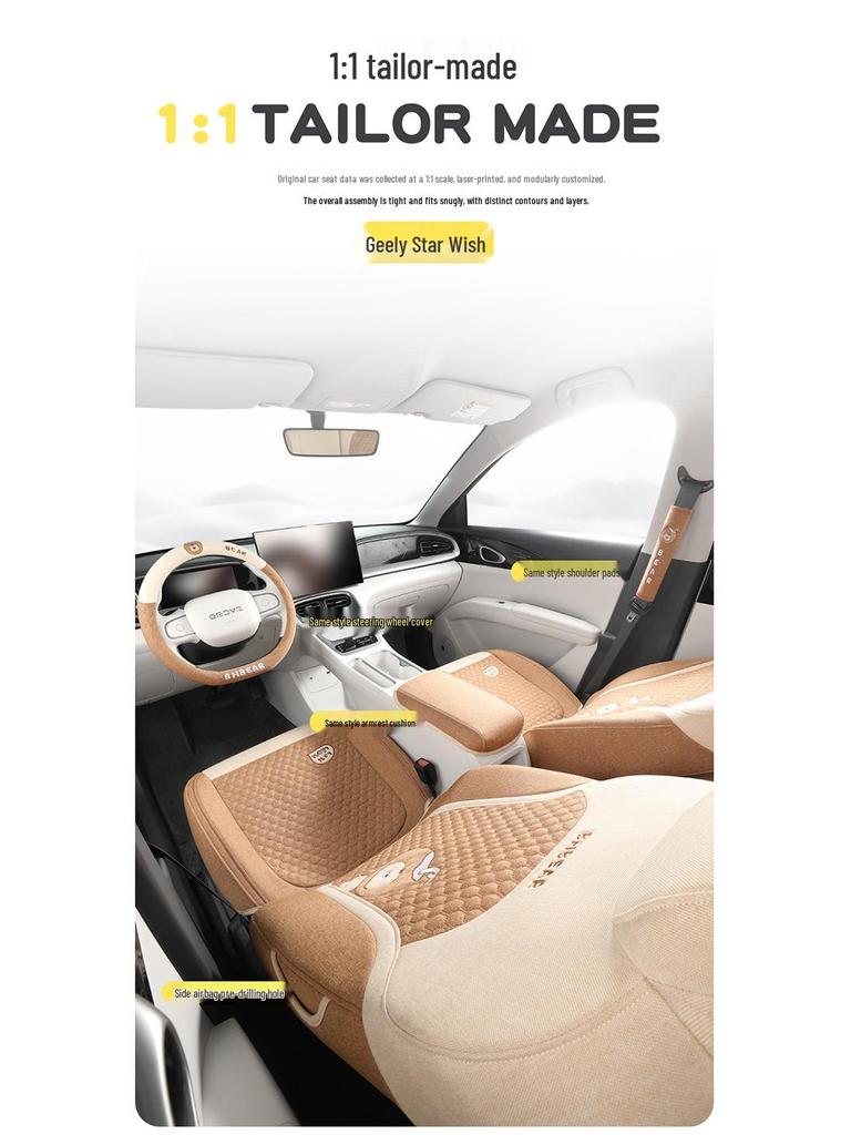 Geely Star Wish Cartoon Linen Seat Covers, Full-Coverage, All-Season Breathable Cushions for UP-Specific Cars