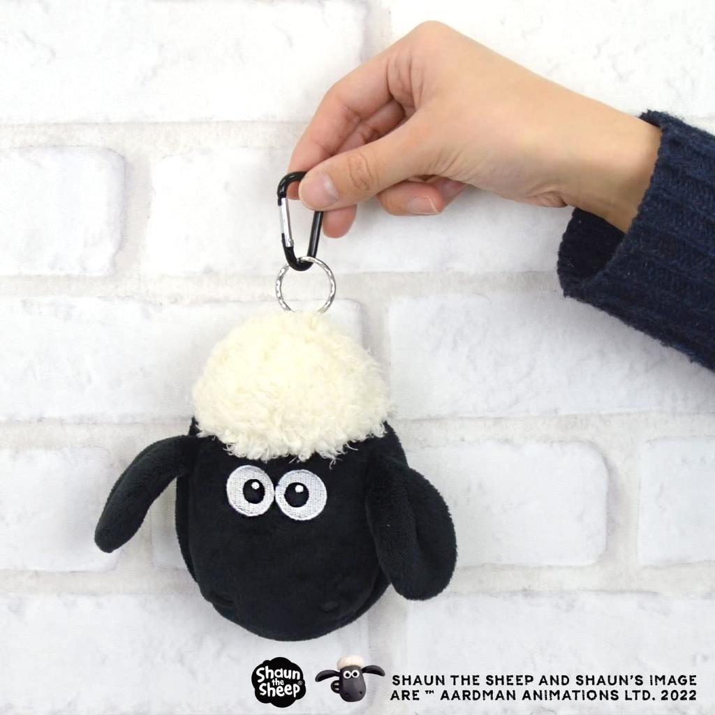 NICI Mini Shaun the Sheep Figure Pouch, German Animal Sheep Coin Purse, Carabiner, Keychain, Bag Charm, Accessory, Gift, Present, Collection, White