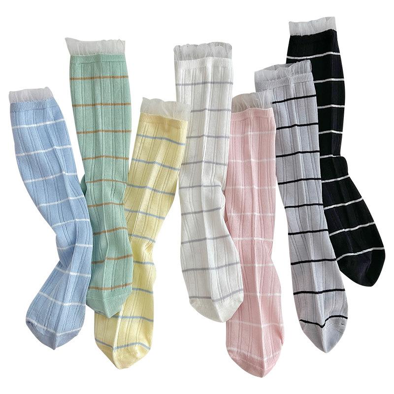 Chaussettes montantes tube d'été fines pour femmes, rayées, dentelle, maille dentelle, respirantes, sans os