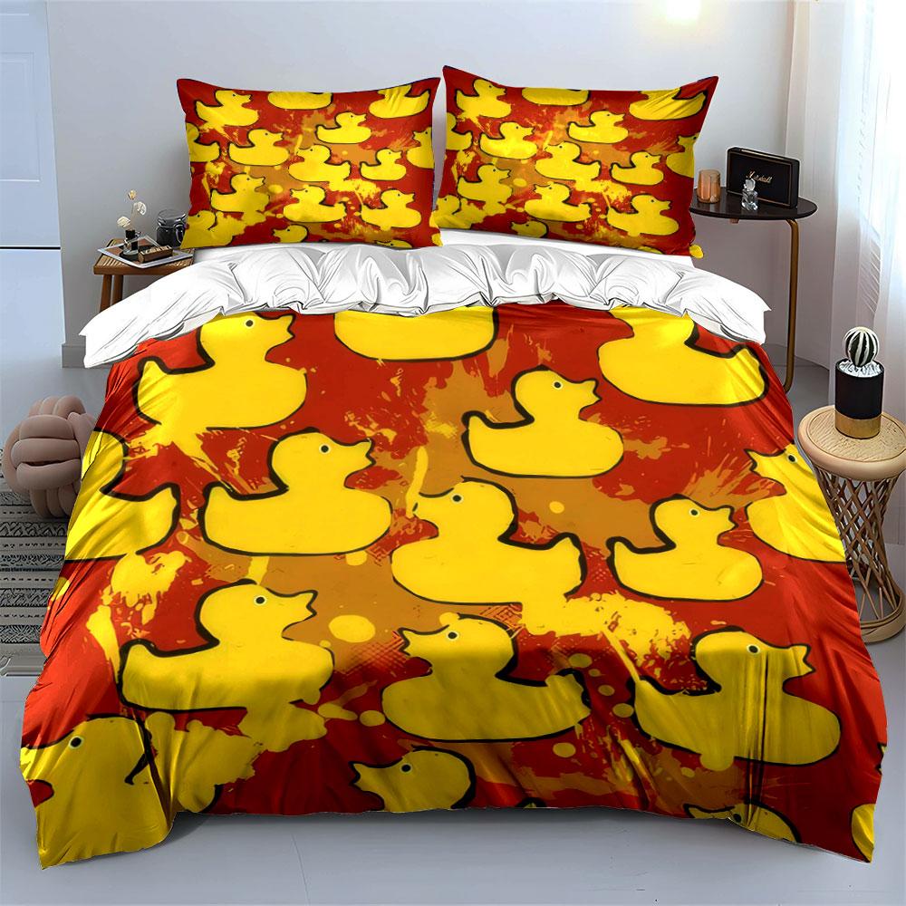 Yellow Duck Pattern Home Decor Soft Comfortable Duvet Cover Bedding Set Included 1*Duvet Cover & 2*Pillowcases, Gift