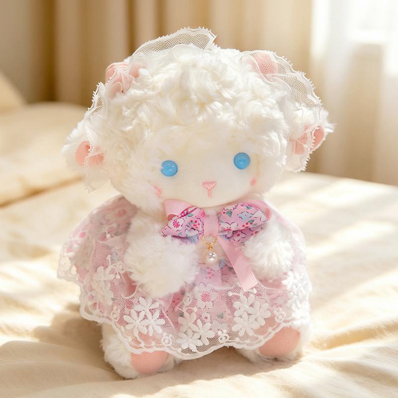 Cute Lamb Plush Toy With Lace Dress And Bow 4 Styles Soft Fluffy Sheep Doll With Scented Beads For Gifts.