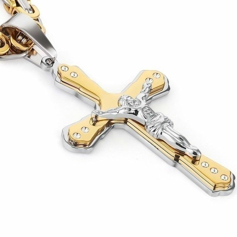 Moda clasică Cruce Isus pandantiv Colier bărbați Bijuterii credință (cu Silver Keel