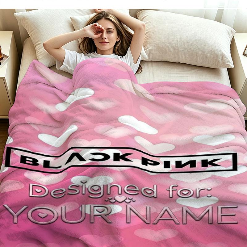 1PC Blackpink Custom Name Patterned Flannel Blanket Suitable For All Seasons for Home Decor Warmth and Comfort Gifts Holiday Present