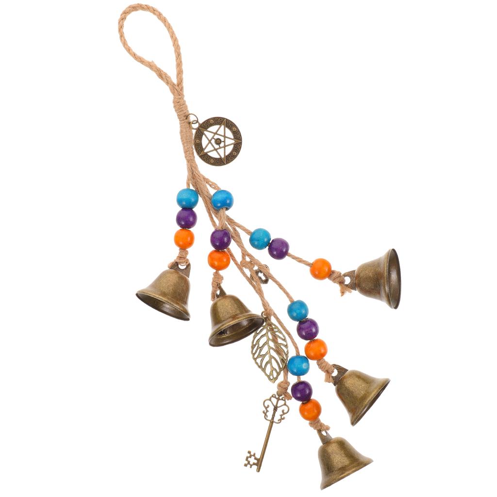 Wooden Beads Heart Door Bell Wind Chime Hanging Ornament Decor Retro Iron Home Tree Study Decoration Witch Craft Charm