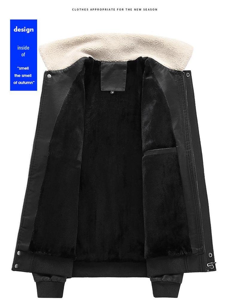 Herren Übergröße Faux-Schweinsleder Pelzkragen Fliegerjacke