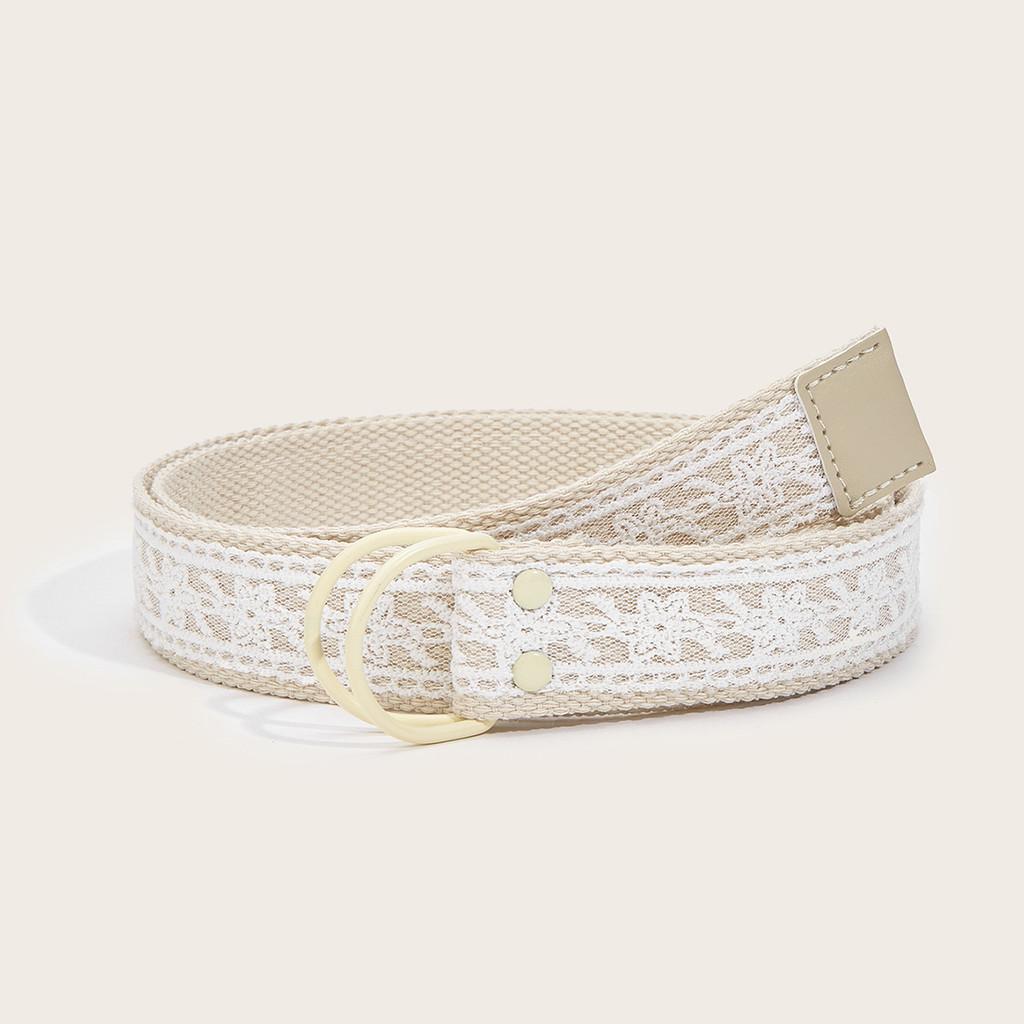 Punk Style Lace Cutout Belt With Metal Pin Buckle For Trendy Outfits Beige B
