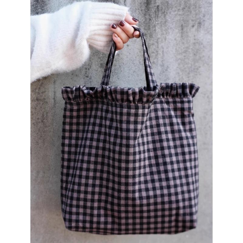 

Модная нишевая ретро-сумочка в японском стиле в мелкую клетку с кружевом, ручная сумка чёрный/белый