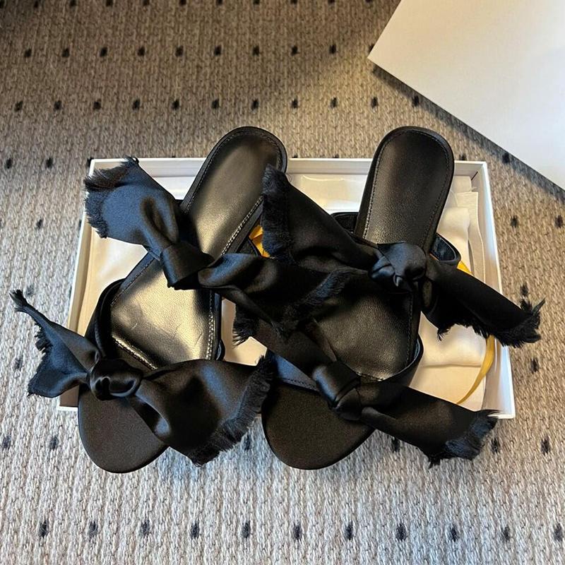 Bow Flat-bottomed Cool Slippers Women's New One-word Open-toed High-heeled Slippers