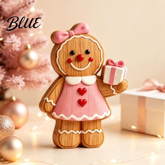 Decorative Wood Craft Ornaments Christmas Gingerbread Man Ornament Hand Painted Vintage Wooden Tabletop Rustic Xmas Shelf Sitters Figurine,