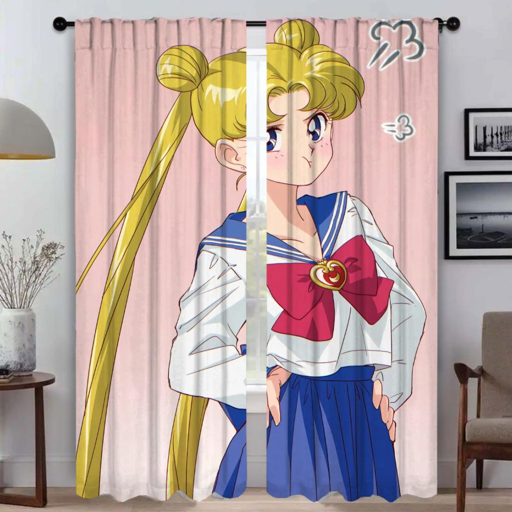 SailorS Moon Home Interior Curtains 2 Pieces Elegant Room Curtains for Camera Halloween Decoration Window Curtain Partition