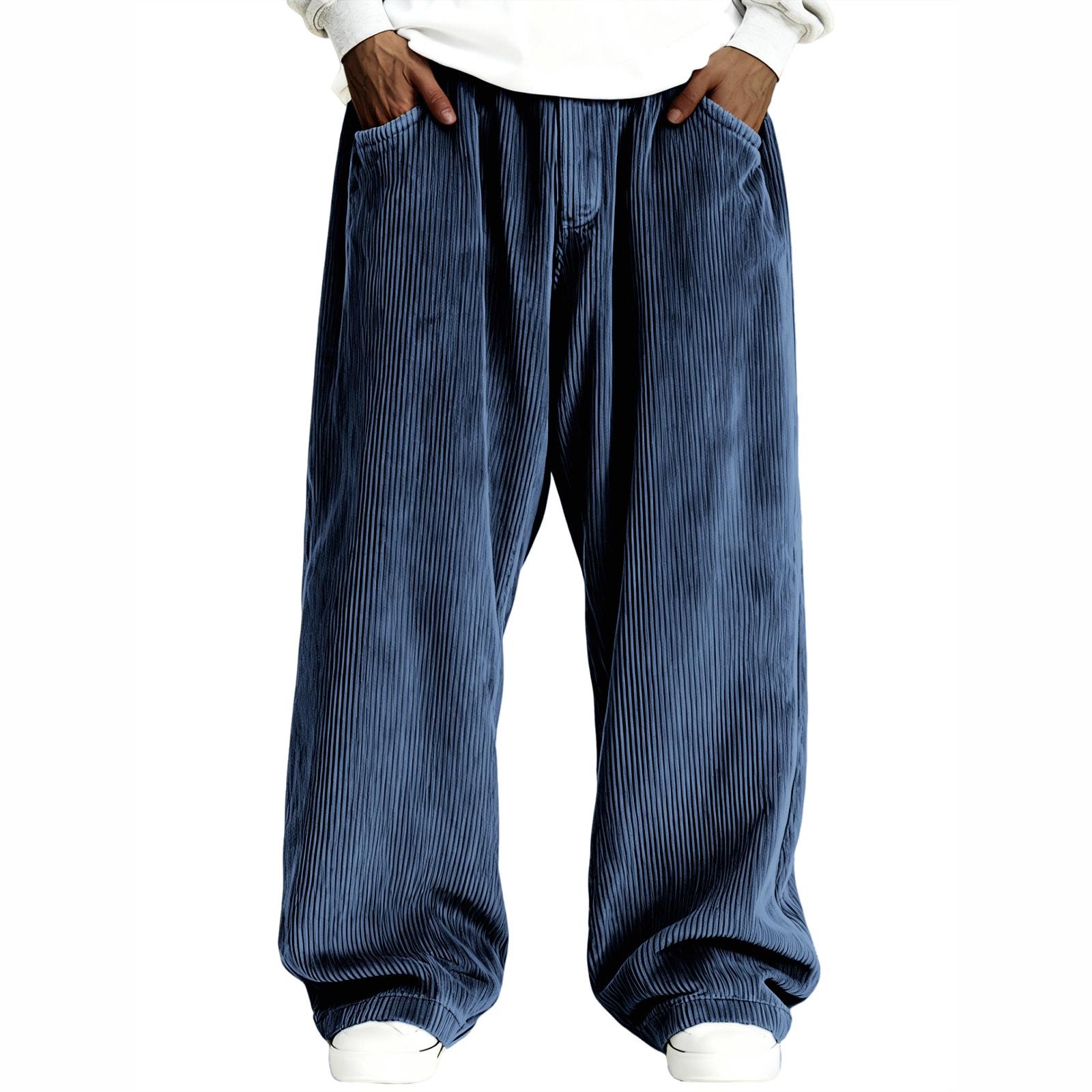 

Men s Loose-fitting Color Drawstring Corduroy Casual Pants With Straight Leg XXXL темно-синього кольору