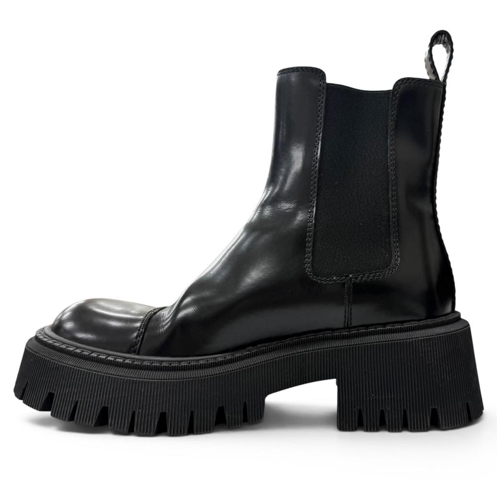 Great BALENCIAGA Boots TRACTOR BOOTIE Side Gore Black Leather Women Used